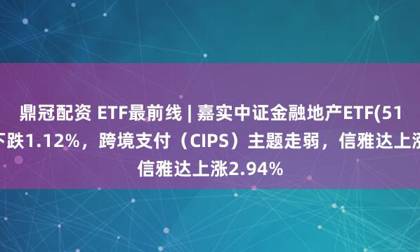 鼎冠配资 ETF最前线 | 嘉实中证金融地产ETF(512640)下跌1.12%，跨境支付（CIPS）主题走弱，信雅达上涨2.94%